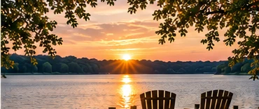 Warm sunset over the water, representing North Texas lake living